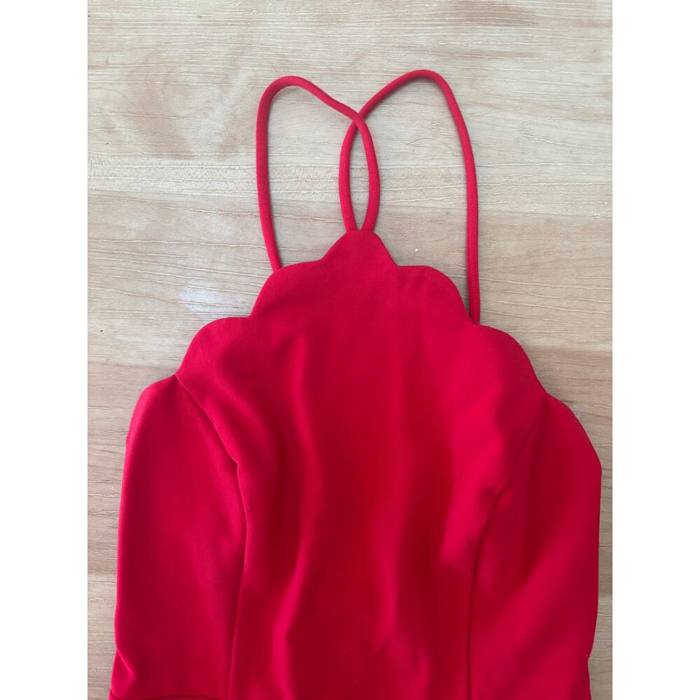 Nordstrom Lush Women's Scalloped Rayonne Red Mini Dress Size XS $80 Summer S1 - Picture 4 of 9